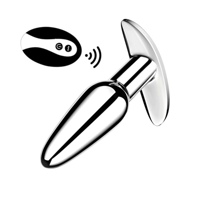 3.82'' Electroplated Silver Waterproof Rechargeable Metal Vibrating Anal Plug – 10-Mode and Remote-Controlled