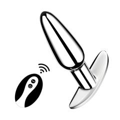 3.82'' Electroplated Silver Waterproof Rechargeable Metal Vibrating Anal Plug – 10-Mode and Remote-Controlled