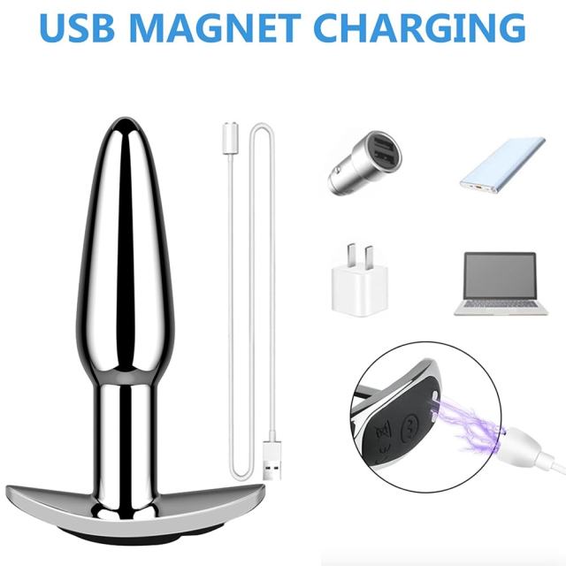 3.82'' Electroplated Silver Waterproof Rechargeable Metal Vibrating Anal Plug – 10-Mode and Remote-Controlled