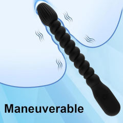 10-Mode Flexible Black Ribbed Rechargeable Waterproof Silicone Vibrating Anal Plug