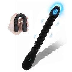 10-Mode Flexible Black Ribbed Rechargeable Waterproof Silicone Vibrating Anal Plug