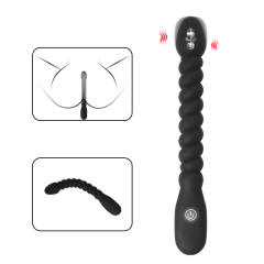 10-Mode Flexible Black Ribbed Rechargeable Waterproof Silicone Vibrating Anal Plug
