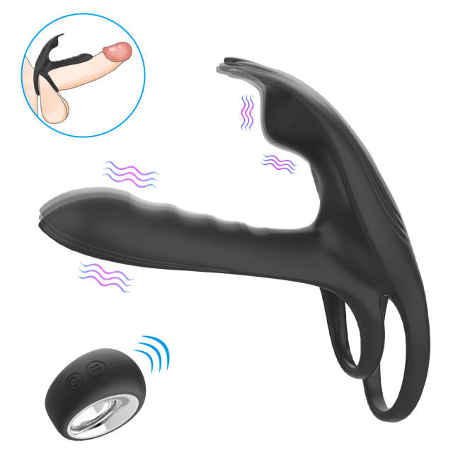 5.12" Black Dual-Stimulation Rechargeable Waterproof Remote-Control Silicone Vibrating Massager – 12 Modes