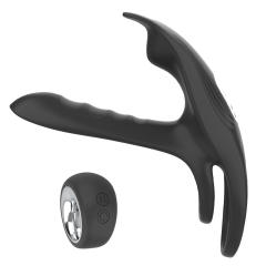 5.12" Black Dual-Stimulation Rechargeable Waterproof Remote-Control Silicone Vibrating Massager – 12 Modes