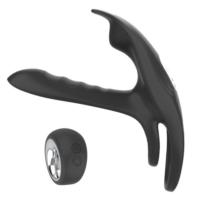 5.12" Black Dual-Stimulation Rechargeable Waterproof Remote-Control Silicone Vibrating Massager – 12 Modes