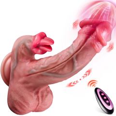 9.06" Flesh Rechargeable Waterproof Silicone Remote-Control Heating Thrusting Vibrator – 9 Modes