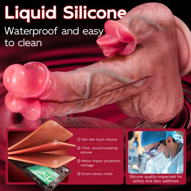 9.06" Flesh Rechargeable Waterproof Silicone Remote-Control Heating Thrusting Vibrator – 9 Modes