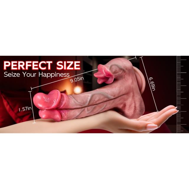 9.06" Flesh Rechargeable Waterproof Silicone Remote-Control Heating Thrusting Vibrator – 9 Modes