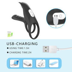 5.12" Black Dual-Stimulation Rechargeable Waterproof Remote-Control Silicone Vibrating Massager – 12 Modes