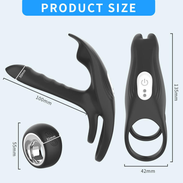 5.12" Black Dual-Stimulation Rechargeable Waterproof Remote-Control Silicone Vibrating Massager – 12 Modes