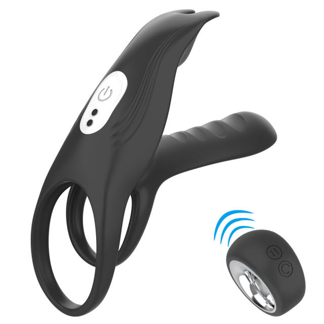 5.12" Black Dual-Stimulation Rechargeable Waterproof Remote-Control Silicone Vibrating Massager – 12 Modes