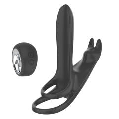5.12" Black Dual-Stimulation Rechargeable Waterproof Remote-Control Silicone Vibrating Massager – 12 Modes