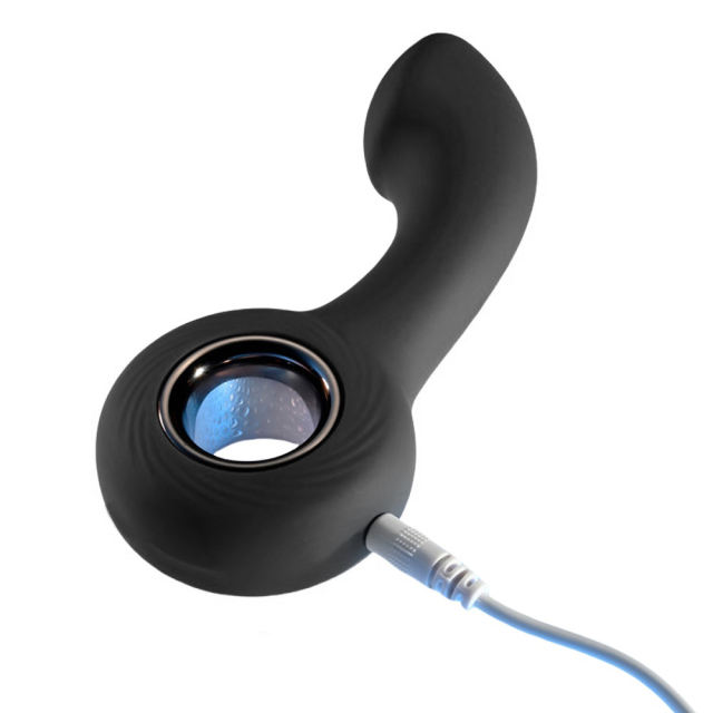 12-Mode Curved Vibrating Black Silicone Butt Plug