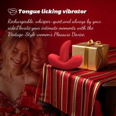 3.94" Red Rechargeable Waterproof  App-Controlled Tongue-Licking Vibrator – 9 Speeds