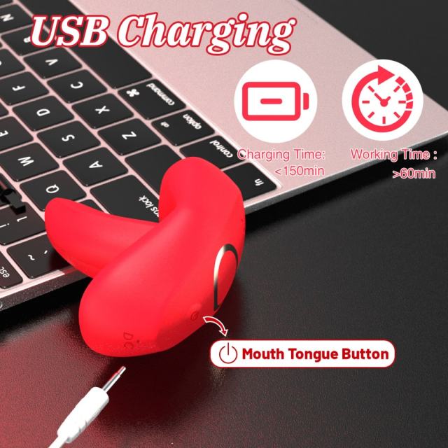 3.94" Red Rechargeable Waterproof  App-Controlled Tongue-Licking Vibrator – 9 Speeds