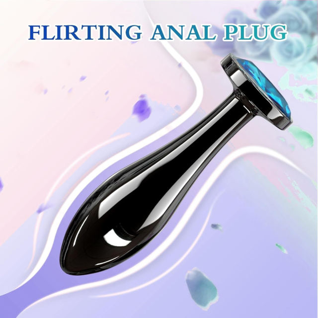 3.07" Gunmetal Metal Butt Plug – Blue Gem Base