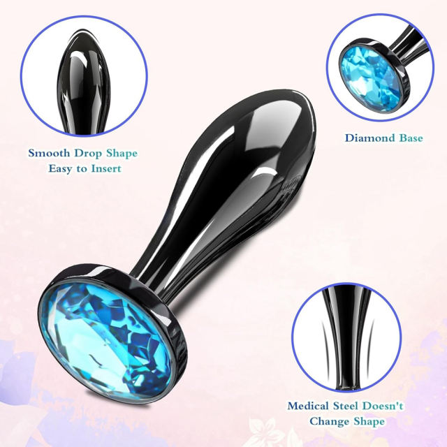 3.07" Gunmetal Metal Butt Plug – Blue Gem Base