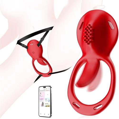 Red App-Controlled Wearable Vibrator – Tongue-Licking Design, 9 Speeds, Magnetic USB Charging, Waterproof