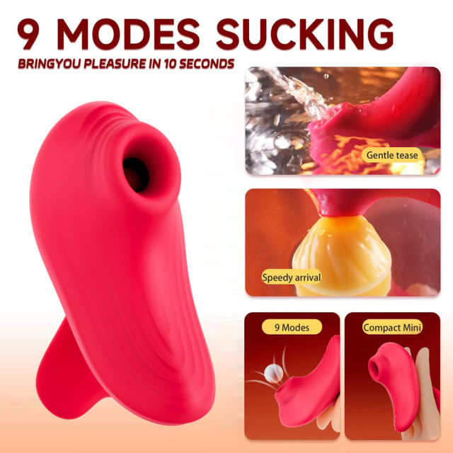 10-Mode Red Rechargeable Waterproof Silicone Clitoral Sucking Stimulator with Finger-Grip Design