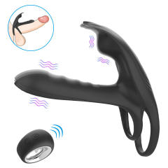 5.12" Black Dual-Stimulation Rechargeable Waterproof Remote-Control Silicone Vibrating Massager – 12 Modes