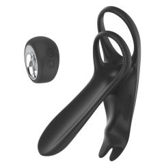 5.12" Black Dual-Stimulation Rechargeable Waterproof Remote-Control Silicone Vibrating Massager – 12 Modes