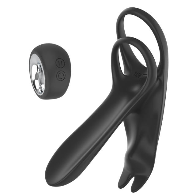 5.12" Black Dual-Stimulation Rechargeable Waterproof Remote-Control Silicone Vibrating Massager – 12 Modes