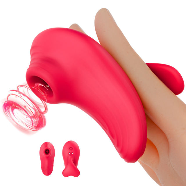 10-Mode Red Rechargeable Waterproof Silicone Clitoral Sucking Stimulator with Finger-Grip Design