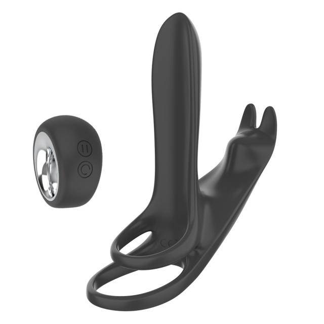 5.12" Black Dual-Stimulation Rechargeable Waterproof Remote-Control Silicone Vibrating Massager – 12 Modes
