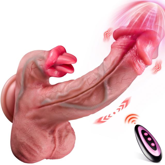 9.06" Flesh Rechargeable Waterproof Silicone Remote-Control Heating Thrusting Vibrator – 9 Modes