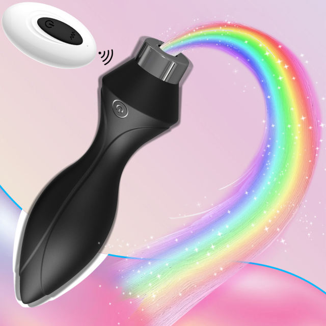 14.38" Black Silicone 10-Mode Vibrating Anal Plug with Light-Up Effect & Remote Control – Rechargeable Waterproof Design