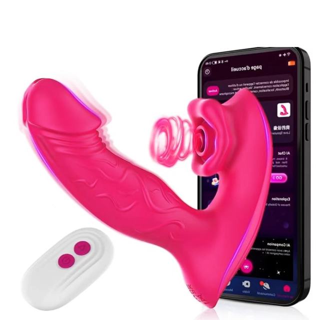 5.79'' Magenta Waterproof Rechargeable Silicone Vibrating & Sucking Dual-Use Vibrator – 9 Modes, App & Remote Controlled