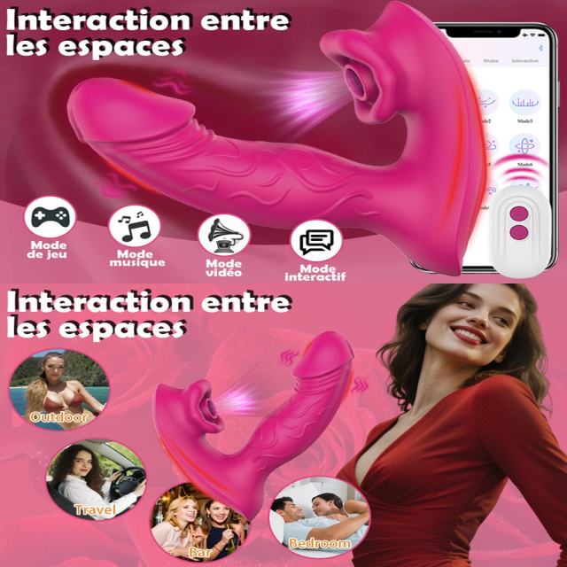 5.79'' Magenta Waterproof Rechargeable Silicone Vibrating & Sucking Dual-Use Vibrator – 9 Modes, App & Remote Controlled