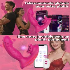 5.79'' Magenta Waterproof Rechargeable Silicone Vibrating & Sucking Dual-Use Vibrator – 9 Modes, App & Remote Controlled