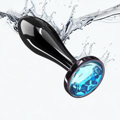 3.07" Gunmetal Metal Butt Plug – Blue Gem Base