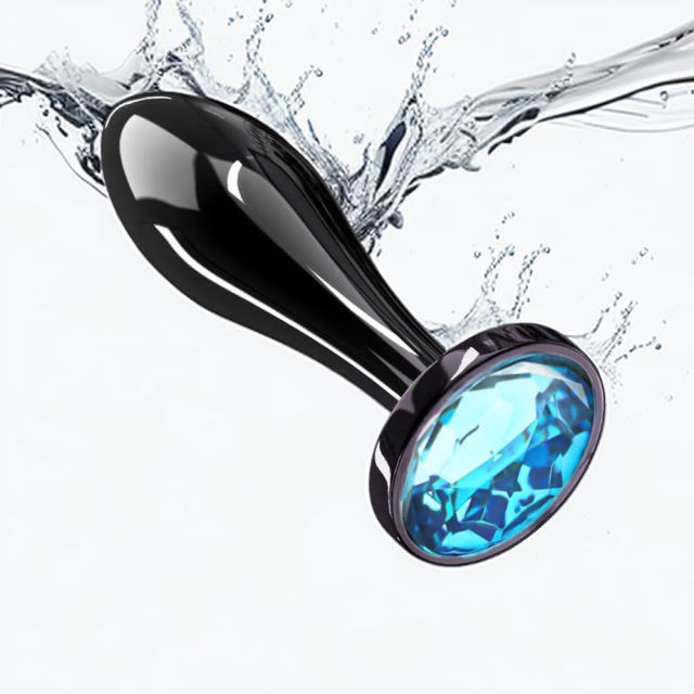 3.07" Gunmetal Metal Butt Plug – Blue Gem Base