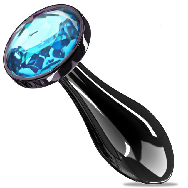 3.07" Gunmetal Metal Butt Plug – Blue Gem Base