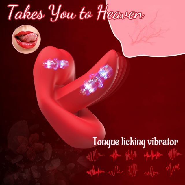 3.94" Red Rechargeable Waterproof  App-Controlled Tongue-Licking Vibrator – 9 Speeds