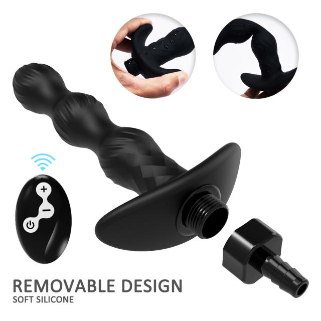 7.88" Black Rechargeable Remote-Controlled Vibrating Anal Douche – 10-Speed, Waterproof