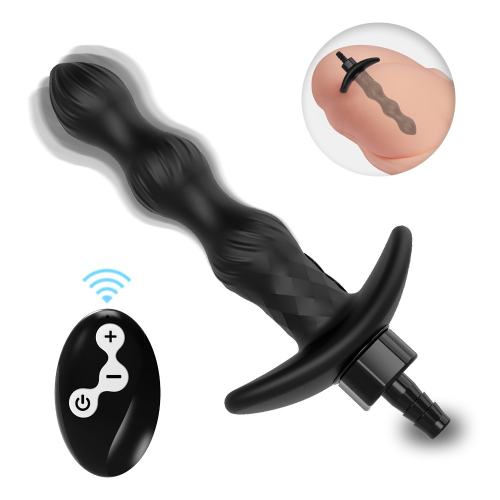 7.88" Black Rechargeable Remote-Controlled Vibrating Anal Douche – 10-Speed, Waterproof