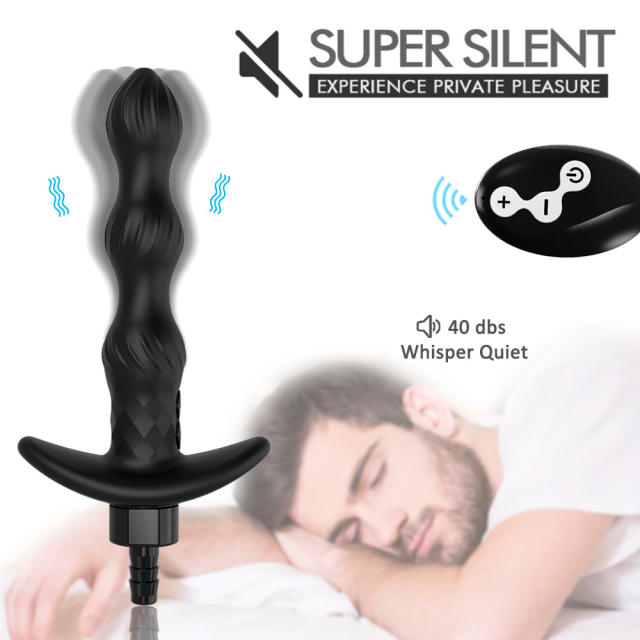 7.88" Black Rechargeable Remote-Controlled Vibrating Anal Douche – 10-Speed, Waterproof
