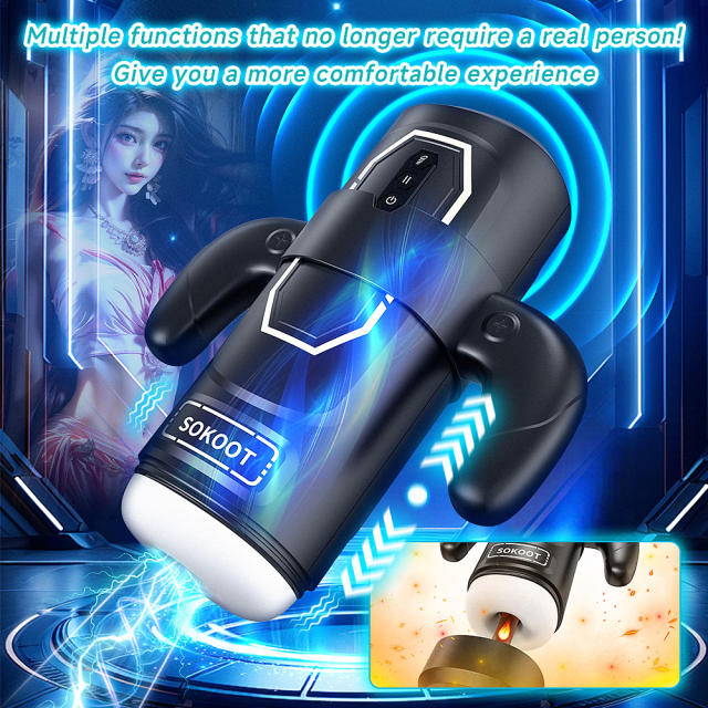 Black Rechargeable Automatic Masturbator with Heating – 9+6+3 Modes, Waterproof