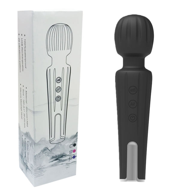 6.5'' Black Rechargeable Waterproof Silicone Mini Wand Massager – 20-Speed and Compact Design
