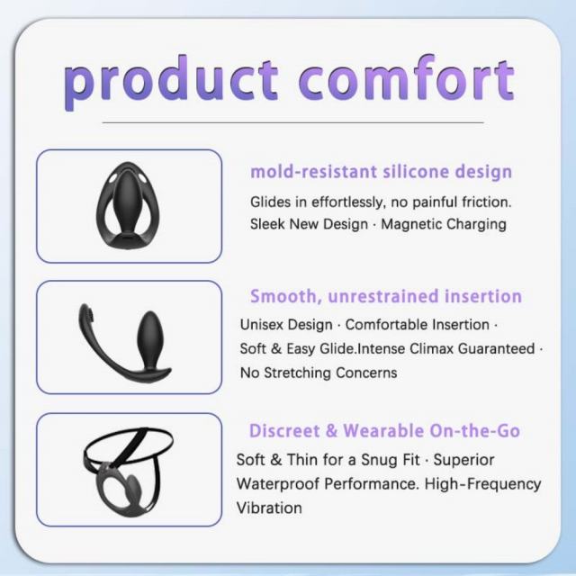 5.91" Black Rechargeable Silicone Wearable Anal Plug with App Control – 9-Speed, Waterproof