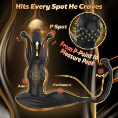 6.30" Black Rechargeable Waterproof Silicone Vibrating, Thrusting & Expanding Massager with Cock Rings – 9-Speed and Remote Control