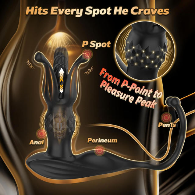 6.30" Black Rechargeable Waterproof Silicone Vibrating, Thrusting & Expanding Massager with Cock Rings – 9-Speed and Remote Control