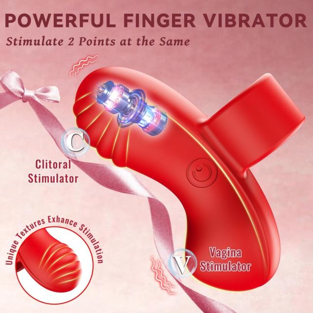 10-Speed Red Rechargeable Waterproof Silicone Finger Vibrator