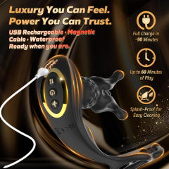 6.30" Black Rechargeable Waterproof Silicone Vibrating, Thrusting & Expanding Massager with Cock Rings – 9-Speed and Remote Control