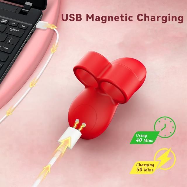 10-Speed Red Rechargeable Waterproof Silicone Finger Vibrator