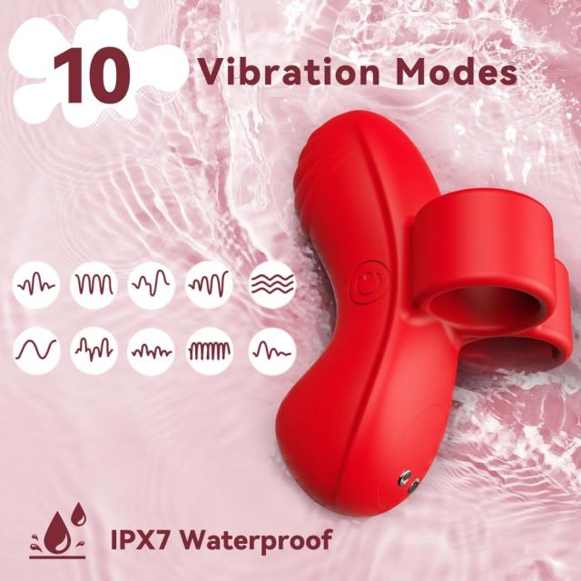 10-Speed Red Rechargeable Waterproof Silicone Finger Vibrator
