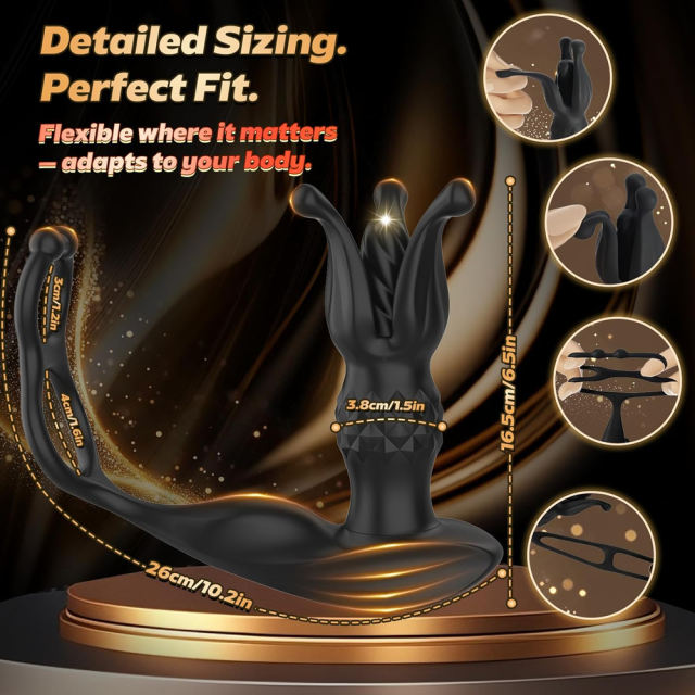6.30" Black Rechargeable Waterproof Silicone Vibrating, Thrusting & Expanding Massager with Cock Rings – 9-Speed and Remote Control